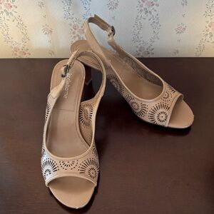 Liz Claiborne Nude Laser-Cut Slingback Peep-Toe Heels
